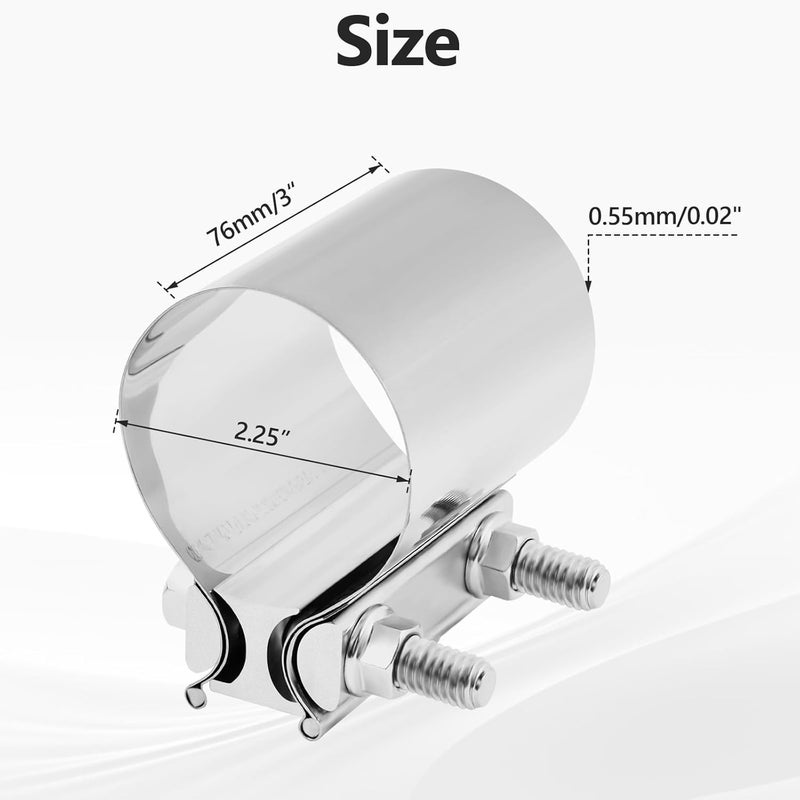 BIGREAT T304 Stainless Steel 2.25'' Inch Exhaust Clamp,2 1/4 Inch Butt Joint Exhaust Seal Band Clamp Sleeve Coupler Universal For Exhaust System 2PCS Polished - Image 4